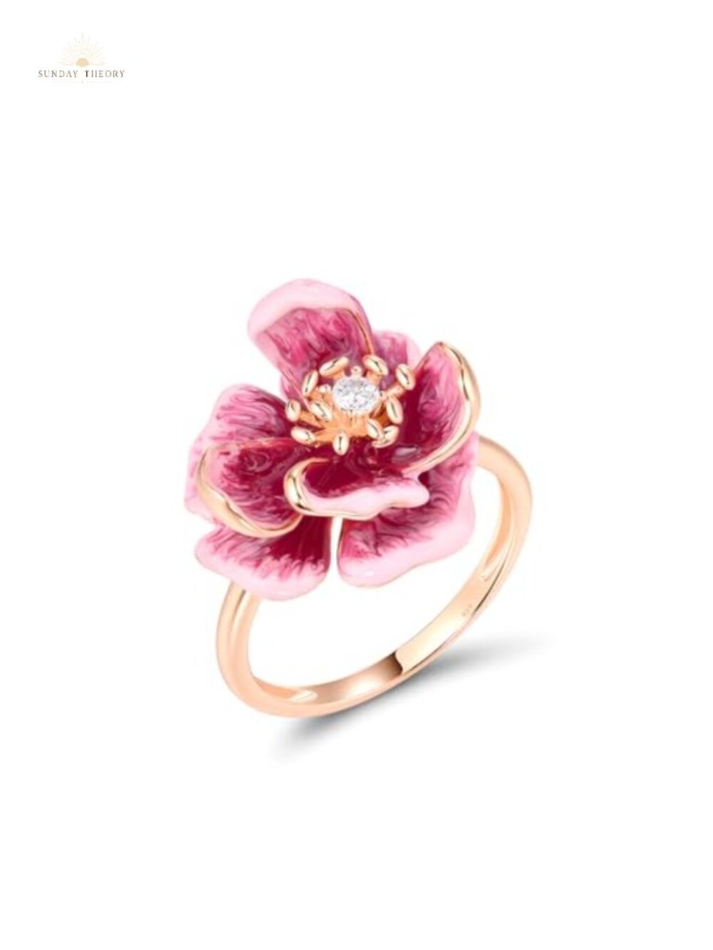 925 Sterling Silver Enamel Flower Ring 14k Gold Plated